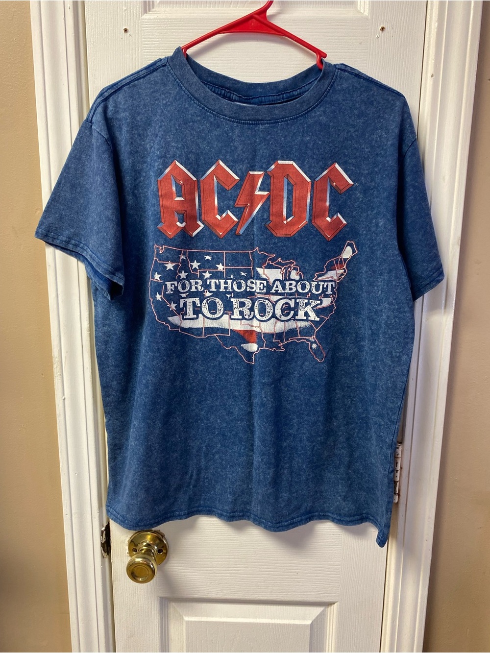 AC/DC Indigo Short-Sleeve Graphic Tee with Red Logo